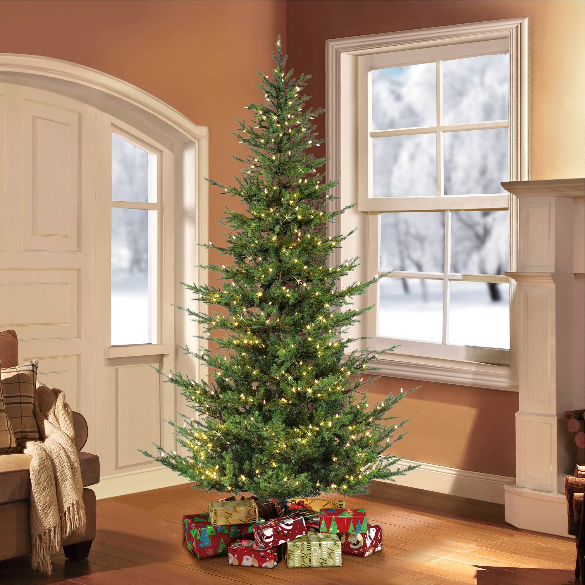 7.5ft. Pre-Lit Natural Fir Artificial Christmas Tree, Clear Lights